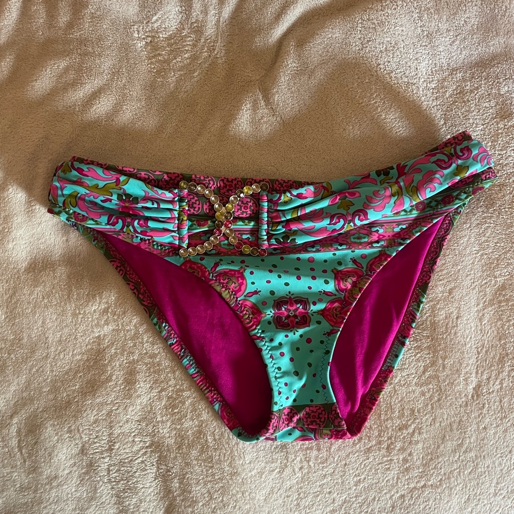 Floral Bikini Bottom with Pink Accents